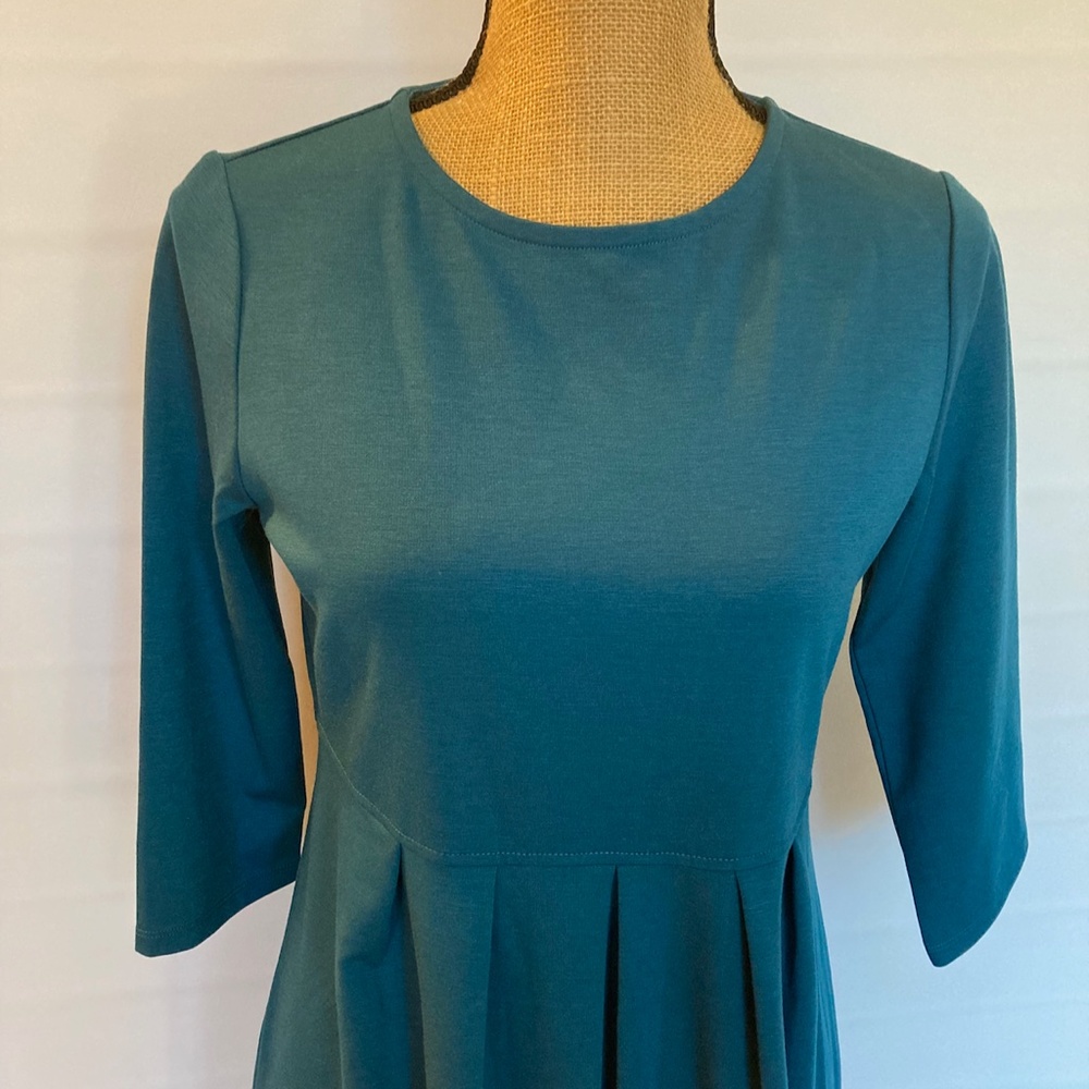 The Tog Shop jersey dress, teal 3/4 sleeve, size PS, full length